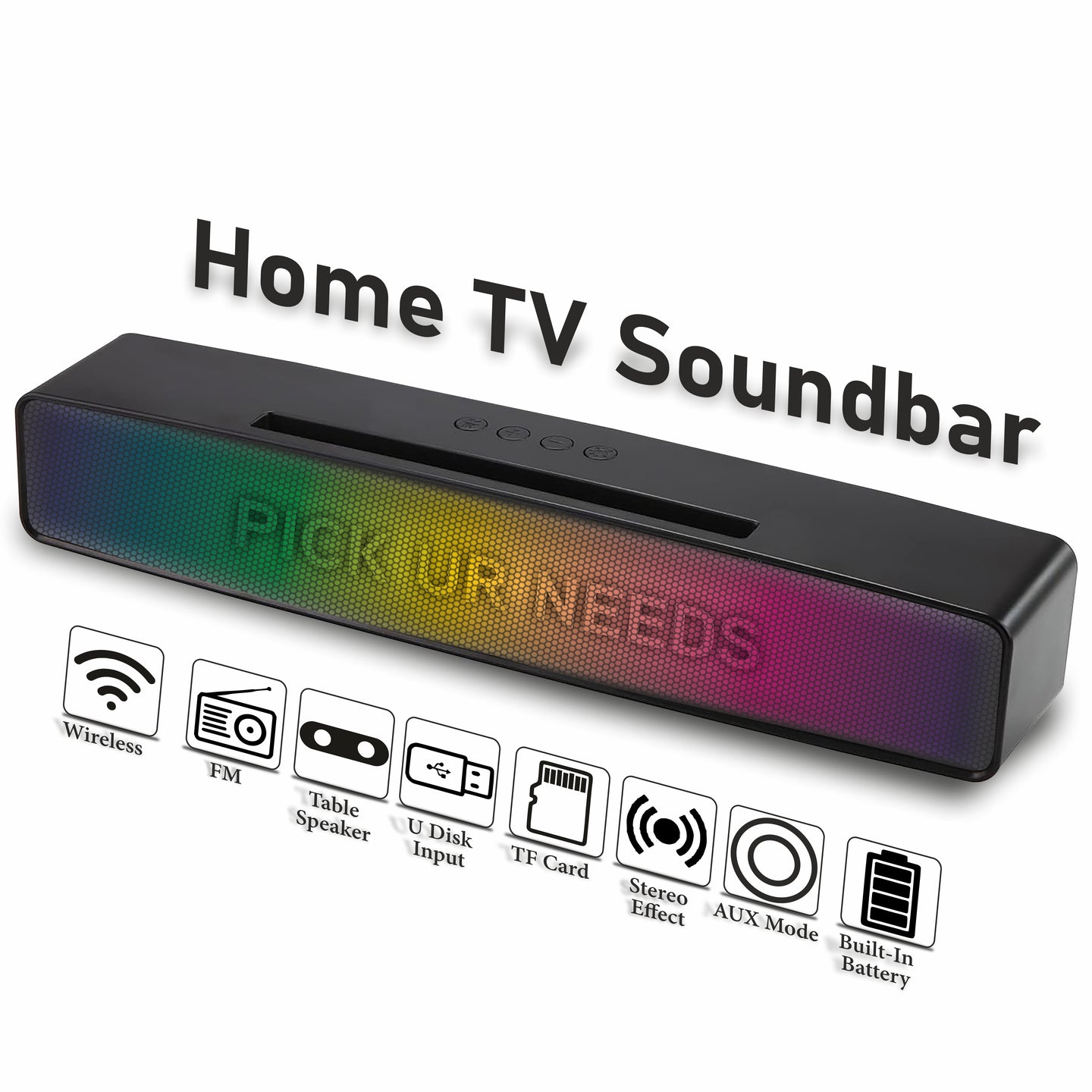 Pick Ur Needs Wireless Home TV Speaker Soundbar WIth RGB Light USB/TF Card/AUX Supported 4Hrs 10 W Bluetooth Soundbar (Black, 5.0 Channel)